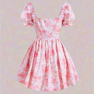 Pink and White Floral Padded Chest Princess Dress Large